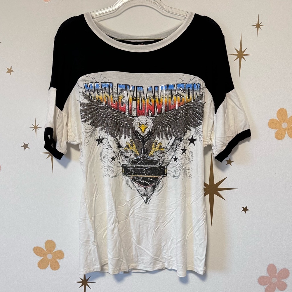 Harley-Davidson Women's Black and White Eagle Tee